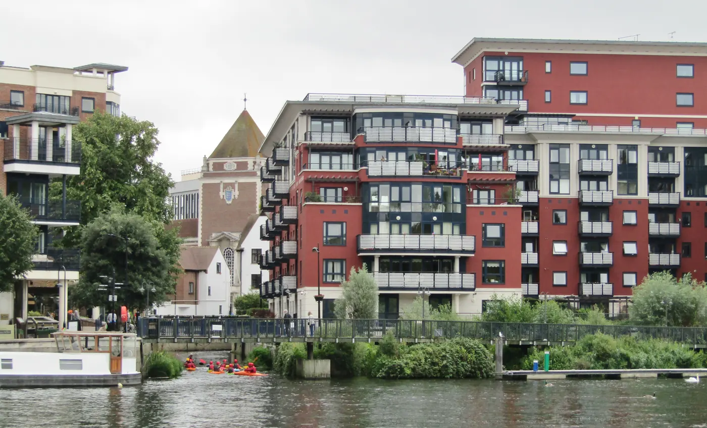Riverside flats in Kingston upon Thames, seen from across the Thames